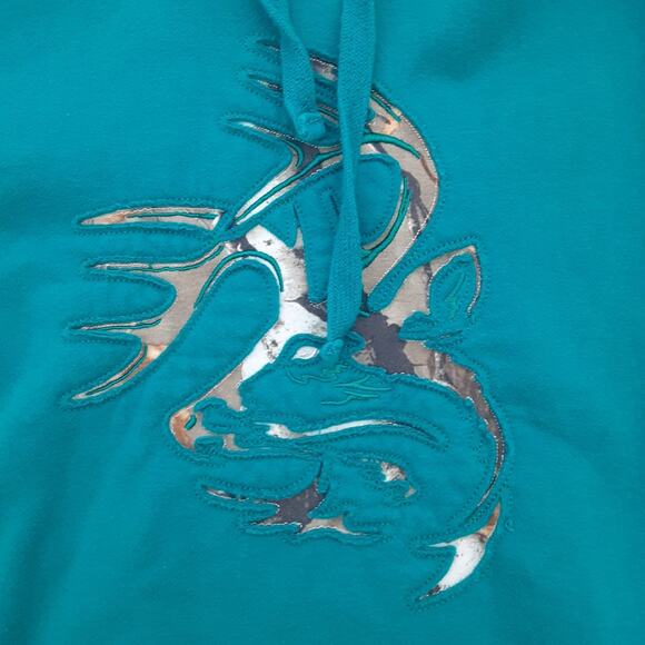 Legendary WhiteTails Womens Large Blue Pullover Hunting Deer Theme Hoodie - Picture 2 of 8
